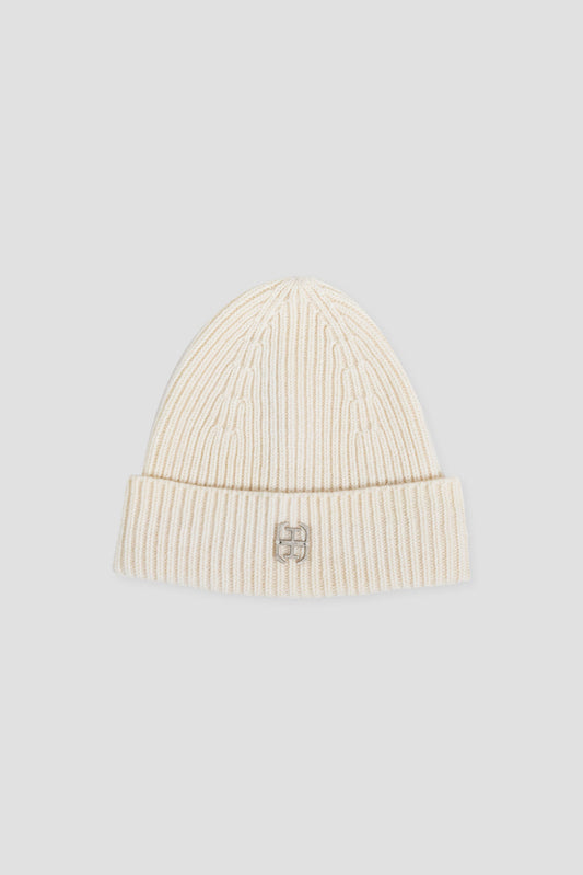 METALLIC LOGO CREAM BEANIE